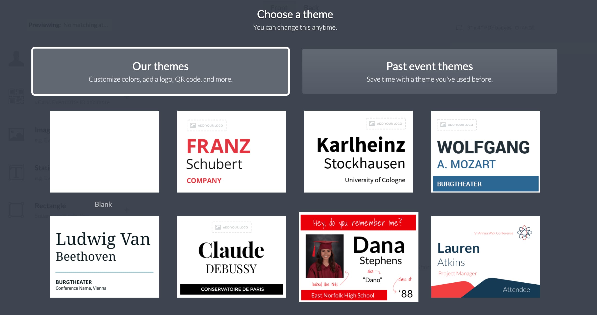Choose the class reunion template from our theme selector