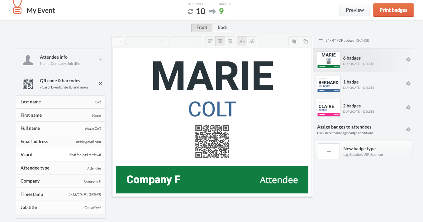 Name badge editor screenshot