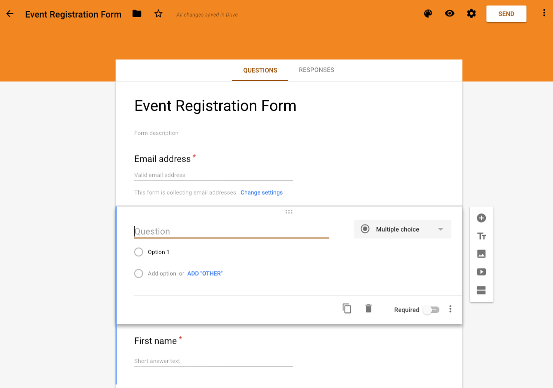 Event registration form screenshot