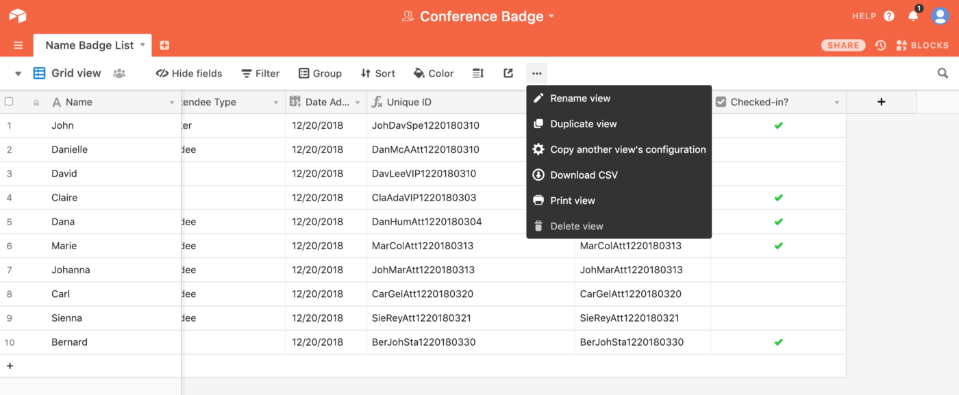 Download CSV button on Airtable