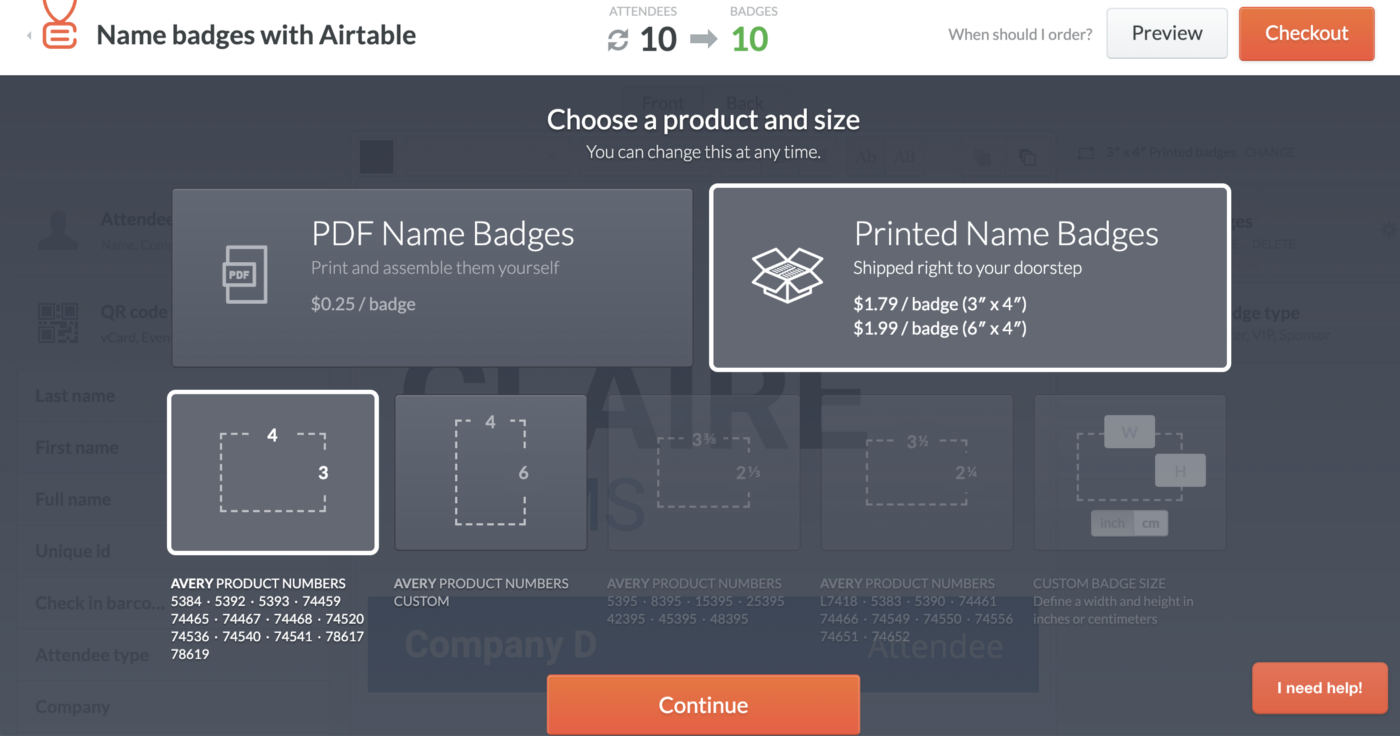 Product select screenshot