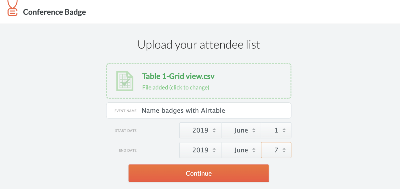 Upload attendee list screenshot