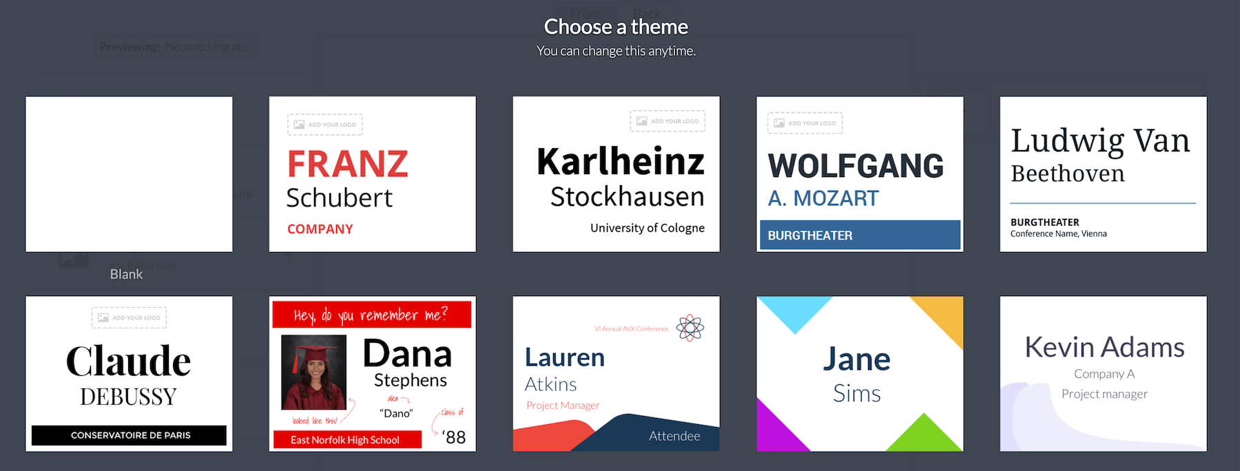 Conference badge templates